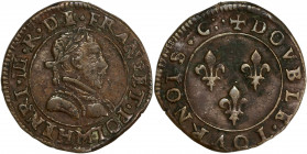 Henri III (1574-1589) - Cuivre - Double tournois 
ND M - Toulouse
A/ HENRI III R DE FRAN ET POL M
R/ DOVBLE TOVRNOIS
3,04g - 21,23mm - TTB