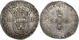 Louis XIII (1610-1643) - Ar - Quart d'écu 
1643 G - Poitiers 
A/ LVDOVICVS XIII D G FRAN ET NAV REX G
R/ SIT NOMEN DOMINI BENEDICTVM 1643
9,54g - 30,0...
