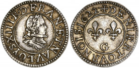 Louis XIII (1610-1643) - Ar - Essai du denier tournois
1622 G - Poitiers
A/ LOYS XIII R D FRAN ET NAV
R/ DENIER TOVRNOIS 1622
Référence: /
1,27g - 17,...