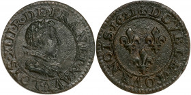 Louis XIII (1610-1643) - Cuivre - Double tournois
1621 A - Paris
A/ LOYS. XIII. R. DE. FRAN. ET. NAV A
R/ DOVBLE TOVRNOIS 1621
2,94g - 20,60mm - TTB+