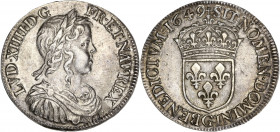 Louis XIV (1643-1715) - Ar - Demi-écu à la mèche longue 
1649 G - Poitiers
A/ LVD XIIII D G FR ET NAV REX
R/ SIT NOMEN DOMINI BENEDICTVM 1649
13,53g -...