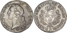 Louis XV (1715-1774) - Ar - Ecu au Bandeau 
1770 L - Bayonne 
A/ LUD XV D G FR ET NAV REX 
R/ SIT NOMEN DOMINI BENEDICTUM 1770
29,09g - 43,43mm - TTB