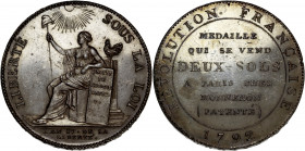 Constitution (1791-1792) - Bronze - Monneron de 2 sols 
1792 
A/ LIBERTE SOUS LA LOI / L'AN IV DE LA LIBERTE 
R/ REVOLUTION FRANCAISE / MEDAILLE QUI S...