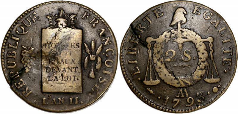 Convention (1792-1795) - Metal de cloche - 2 sols aux balances 
1793 AA - Metz 
...