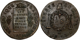 Convention (1792-1795) - Metal de cloche - demi-sol aux balances 
1793 H - La Rochelle 
A/ REPUBLIQUE FRANCOISE L'AN II 
R/ LIBERTE EGALITE 1793 H
5,1...