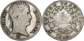 Premier Empire (1804 - 1814) 5 Francs, Napoléon Empereur
1810 D (Lyon) - Argent
A/ NAPOLEON EMPEREUR
R/ EMPIRE FRANCAISE 1810 D
24,45gr - 37,13mm - TB...