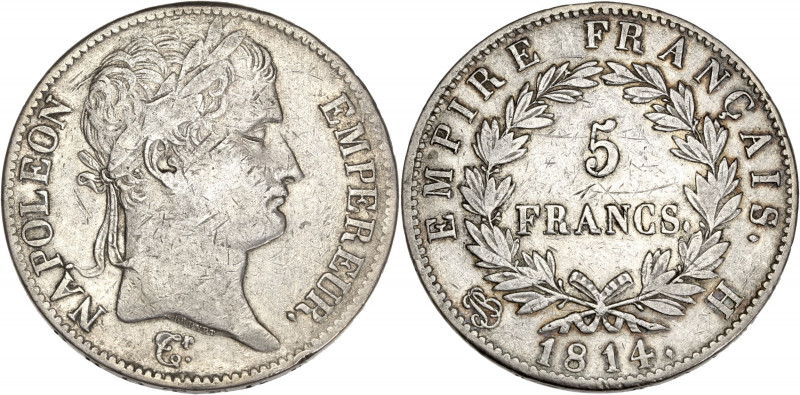 Premier Empire (1804 - 1814) 5 Francs, Napoléon Empereur
1814 H (La Rochelle) - ...