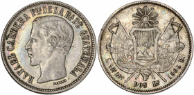 Guatemala - silver - 2 reales 
1860 - R
A/ RAFAEL CARRERA PTE DE LA RA DE GUATEMALA
R/ L. 10D 20G DOS RS 1860 R
6.07g - 26.36mm - Very fine