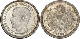 Guatemala - silver - 25 centimos 
1870 - R
A/ CARRERA FUNDADOR DE LA R DE GUATEMALA
R/ L 0,900 25 CENTS 1870 R
6.3g - 24.33mm - Extremely fine