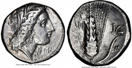 LUCANIA. Metapontum. Ca. 330-280 BC. AR stater (20mm, 7.76 gm, 9h). NGC Choice VF 4/5 - 2/5. Head of Demeter right, crowned with grain; ΔAI before / M...