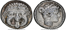 MACEDON. Neapolis. Ca. 425-350 BC. AR drachm (16mm, 3.66 gm, 11h). NGC Choice VF 5/5 - 1/5, punch mark. Gorgoneion facing with open mouth and protrudi...