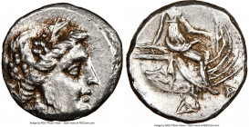 EUBOEA. Histiaea. Ca. 3rd-2nd centuries BC. AR tetrobol (14mm, 8h). NGC Choice XF. Head of nymph right, wearing vine-leaf crown, earring and necklace ...