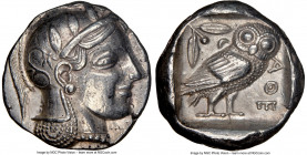 ATTICA. Athens. Ca. 465-455 BC. AR tetradrachm (23mm, 17.18 gm, 4h) NGC AU 5/5 - 4/5. Head of Athena right, wearing crested Attic helmet ornamented wi...