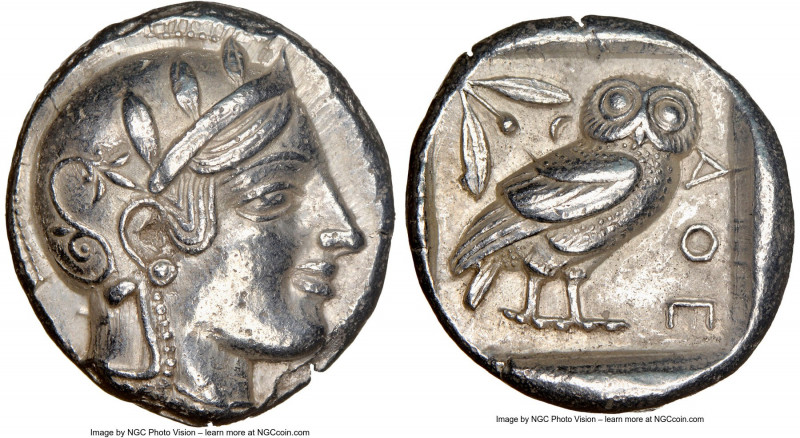 ATTICA. Athens. Ca. 455-440 BC. AR tetradrachm (24mm, 17.18 gm, 8h). NGC AU 5/5 ...