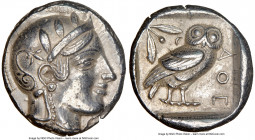 ATTICA. Athens. Ca. 455-440 BC. AR tetradrachm (24mm, 17.18 gm, 8h). NGC AU 5/5 - 4/5. Early transitional issue. Head of Athena right, wearing crested...