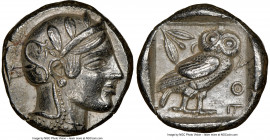 ATTICA. Athens. Ca. 455-440 BC. AR tetradrachm (24mm, 17.15 gm, 9h). NGC AU 5/5 - 4/5. Early transitional issue. Head of Athena right, wearing crested...