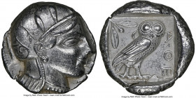 ATTICA. Athens. Ca. 455-440 BC. AR tetradrachm (25mm, 17.14 gm, 10h). NGC AU 5/5 - 4/5. Early transitional issue. Head of Athena right, wearing creste...