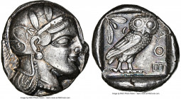 ATTICA. Athens. Ca. 455-440 BC. AR tetradrachm (25mm, 17.18 gm, 2h) NGC Choice XF 4/5 - 5/5. Early transitional issue. Head of Athena right, wearing c...