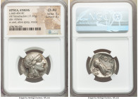 ATTICA. Athens. Ca. 440-404 BC. AR tetradrachm (24mm, 17.22 gm, 10h). NGC Choice AU 5/5 - 4/5. Mid-mass coinage issue. Head of Athena right, wearing e...