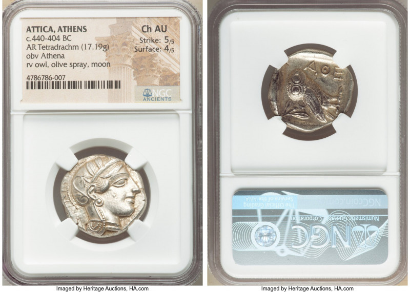 ATTICA. Athens. Ca. 440-404 BC. AR tetradrachm (25mm, 17.19 gm, 3h). NGC Choice ...