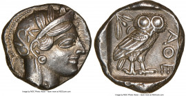 ATTICA. Athens. Ca. 440-404 BC. AR tetradrachm (23mm, 17.18 gm, 9h) NGC AU 5/5 - 4/5. Mid-mass coinage issue. Head of Athena right, wearing earring, n...