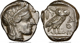 ATTICA. Athens. Ca. 440-404 BC. AR tetradrachm (25mm, 17.22 gm, 12h). NGC AU 5/5 - 4/5, brushed. Mid-mass coinage issue. Head of Athena right, wearing...