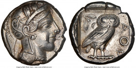 ATTICA. Athens. Ca. 440-404 BC. AR tetradrachm (23mm, 17.16 gm, 8h). NGC AU 5/5 - 3/5. Mid-mass coinage issue. Head of Athena right, wearing earring, ...