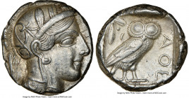 ATTICA. Athens. Ca. 440-404 BC. AR tetradrachm (24mm, 17.19 gm, 10h). NGC Choice XF 5/5 - 4/5. Mid-mass coinage issue. Head of Athena right, wearing e...