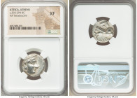 ATTICA. Athens. Ca. 393-294 BC. AR tetradrachm (20mm, 8h). NGC XF. Late mass coinage issue. Head of Athena with eye in true profile right, wearing cre...