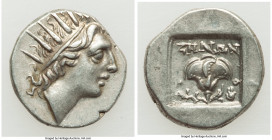 CARIAN ISLANDS. Rhodes. Ca. 88-84 BC. AR drachm (14mm, 2.79 gm, 1h). Choice XF. Plinthophoric standard, Zenon, magistrate. Radiate head of Helios righ...
