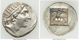 CARIAN ISLANDS. Rhodes. Ca. 88-84 BC. AR drachm (17mm, 2.57 gm, 11h). Choice XF. Plinthophoric coinage, Menodorus, magistrate. Radiate head of Helios ...