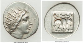 CARIAN ISLANDS. Rhodes. Ca. 88-84 BC. AR drachm (16mm, 2.52 gm, 11h). XF. Plinthophoric standard, Philon, magistrate. Radiate head of Helios right / Φ...