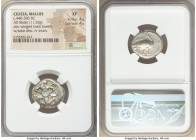 CILICIA. Mallus. Ca. 440-385 BC. AR stater (20mm, 11.28 gm, 6h). NGC XF 4/5 - 4/5. Bearded male, winged, in kneeling/running stance left, holding sola...