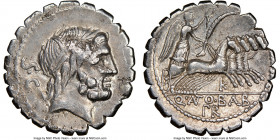Q. Antonius Balbus (ca. 83-82 BC). AR denarius serratus (19mm, 6h). NGC Choice VF. Rome. Laureate head of Jupiter right; S•C behind / Q•ANTO•BAB/PR (A...