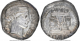 L. Scribonius Libo (ca. 62 BC). AR denarius (19mm, 3.99 gm, 6h). NGC Choice XF 5/5 - 1/5, scratches. Rome. Head of Bonus Eventus right, LIBO (downward...