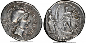 Cnaeus Pompeius Junior (46-45 BC), with Marcus Poblicius, as Legate Propraetor. AR denarius (19mm, 3.91 gm, 7h). NGC Choice VF 4/5 - 4/5. Spain, Cordu...
