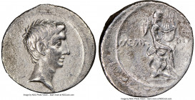 Octavian, as Imperator (43-27 BC). AR denarius (20mm, 3.28 gm, 2h). NGC VF 4/5 - 2/5. Italian mint (Rome?), ca. 32-31 BC. Bare head of Octavian right ...