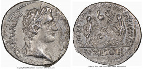 Augustus (27 BC-AD 14). AR denarius (20mm, 3.50 gm, 11h). NGC Choice XF 4/5 - 2/5. Lugdunum, 2 BC-AD 4. CAESAR AVGVSTVS-DIVI F PATER PATRIAE, laureate...