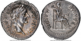 Tiberius (AD 14-37). AR denarius (19mm, 3.79 gm, 4h). NGC Choice VF 5/5 - 3/5, brushed. Lugdunum, ca. AD 15-18. TI CAESAR DIVI-AVG F AVGVSTVS, laureat...