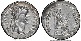 Tiberius (AD 14-37). AR denarius (19mm, 3.63 gm, 10h). NGC Choice VF 5/5 - 3/5. Lugdunum, ca. AD 15-18. TI CAESAR DIVI-AVG F AVGVSTVS, laureate head o...
