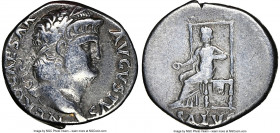 Nero (AD 54-68). AR denarius (17mm, 3.37 gm, 7h). NGC VF 5/5 - 4/5. Rome, AD 65-66. NERO CAESAR-AVGVSTVS, laureate head of Nero right / SALVS, Salus s...
