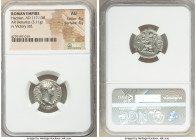 Hadrian (AD 117-138). AR denarius (19mm, 3.11 gm, 6h). NGC AU 4/5 - 4/5. Rome, ca. AD 126-127. HADRIANVS AVGVSTVS, laureate head of Hadrian right, wit...