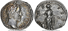 Antoninus Pius (AD 138-161). AR denarius (18mm, 2.96 gm, 6h). NGC AU 4/5 - 3/5, flan flaw. Rome, 147-148. ANTONINVS AVG PIVS P P TR P XI, laureate hea...