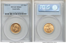 George V gold 1/2 Sovereign 1911-S MS64 PCGS, Sydney mint, KM28.

HID09801242017

© 2020 Heritage Auctions | All Rights Reserved