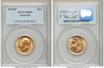 George V gold Sovereign 1914-P MS63 PCGS, Perth mint, KM29. AGW 0.2355 oz. 

HID09801242017

© 2020 Heritage Auctions | All Rights Reserved