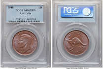 George VI Penny 1948-(m) MS65 Brown PCGS, Melbourne mint, KM36. A stellar example with glossy toning and a bold depiction of the king.

HID098012420...
