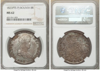 Ferdinand VII 8 Reales 1823 PTS-JP MS62 NGC, Potosi mint, KM84. With old time envelope toning and a first rate strike. Scarce in mint state. 

HID09...