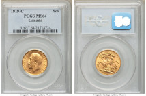 George V gold Sovereign 1919-C MS64 PCGS, Ottawa mint, KM20. AGW 0.2355 oz. 

HID09801242017

© 2020 Heritage Auctions | All Rights Reserved