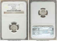 Estados Unidos 1/2 Decimo 1863 MS64 NGC, Bogota mint, KM144. Normally found in lower grades, this is a bright white specimen with exceptional luster. ...