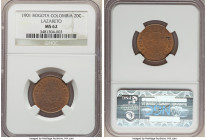 Lazareto. Leper Colony 20 Centavos 1901 MS62 NGC, Bogota mint, KM-L4. Weak strike, hazel-brown color. 

HID09801242017

© 2020 Heritage Auctions |...